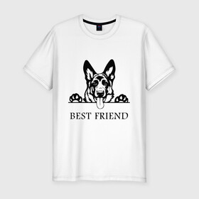 Мужская футболка хлопок Slim с принтом ОВЧАРКА BEST FRIEND (Z) в Белгороде, 92% хлопок, 8% лайкра | приталенный силуэт, круглый вырез ворота, длина до линии бедра, короткий рукав | best friend | dog | doggie | doggy | авчарка | друг человека | другу | кинолог | лабрадор | мохнатый | овчарка | пес | пёсель | пёсик | подарок | подруге | собака | собакен | собаки | собачка | собачнику
