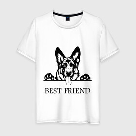Мужская футболка хлопок с принтом ОВЧАРКА BEST FRIEND (Z) в Белгороде, 100% хлопок | прямой крой, круглый вырез горловины, длина до линии бедер, слегка спущенное плечо. | best friend | dog | doggie | doggy | авчарка | друг человека | другу | кинолог | лабрадор | мохнатый | овчарка | пес | пёсель | пёсик | подарок | подруге | собака | собакен | собаки | собачка | собачнику
