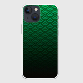 Чехол для iPhone 13 mini с принтом Узор зеленая чешуя дракон в Белгороде,  |  | Тематика изображения на принте: геометрия | градиент | дракон | змей | круги | переход цвета | синий | текстура | темный | узор | чешуя | ящерица