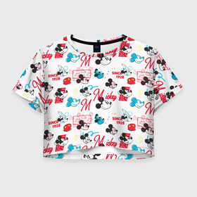 Женская футболка Crop-top 3D с принтом Mickey Mouse, в Белгороде, 100% полиэстер | круглая горловина, длина футболки до линии талии, рукава с отворотами | disney | mickey mouse | vdpartat | дисней | маус | мики | микки | микки маус | мышонок микки | паттерн | текстура