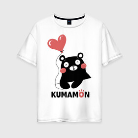 Женская футболка хлопок Oversize с принтом Kumamon в Белгороде, 100% хлопок | свободный крой, круглый ворот, спущенный рукав, длина до линии бедер
 | fire | for | glory | hell | japan | kumamon | of course | ofc | satan | the | иероглифы | кумамон | медведь | огонь | пожар | сатана | япония