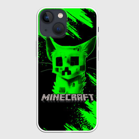 Чехол для iPhone 13 mini с принтом MINECRAFT CREEPER CAT в Белгороде,  |  | creeper | game | minecraft | блоки | игра | квадраты | компьютерная | кот | котенок | кошка | крипер | майнкрафт | огонь