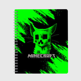 Тетрадь с принтом MINECRAFT CREEPER CAT в Белгороде, 100% бумага | 48 листов, плотность листов — 60 г/м2, плотность картонной обложки — 250 г/м2. Листы скреплены сбоку удобной пружинной спиралью. Уголки страниц и обложки скругленные. Цвет линий — светло-серый
 | Тематика изображения на принте: creeper | game | minecraft | блоки | игра | квадраты | компьютерная | кот | котенок | кошка | крипер | майнкрафт | огонь