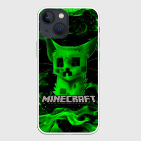 Чехол для iPhone 13 mini с принтом MINECRAFT CREEPER CAT в Белгороде,  |  | creeper | game | minecraft | блоки | игра | квадраты | компьютерная | кот | котенок | кошка | крипер | майнкрафт | огонь