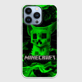 Чехол для iPhone 13 Pro с принтом MINECRAFT CREEPER CAT в Белгороде,  |  | creeper | game | minecraft | блоки | игра | квадраты | компьютерная | кот | котенок | кошка | крипер | майнкрафт | огонь