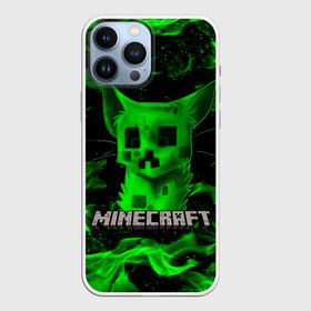 Чехол для iPhone 13 Pro Max с принтом MINECRAFT CREEPER CAT в Белгороде,  |  | creeper | game | minecraft | блоки | игра | квадраты | компьютерная | кот | котенок | кошка | крипер | майнкрафт | огонь