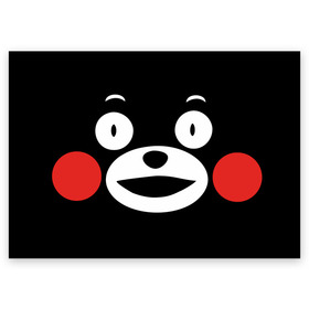 Поздравительная открытка с принтом Kumamon в Белгороде, 100% бумага | плотность бумаги 280 г/м2, матовая, на обратной стороне линовка и место для марки
 | Тематика изображения на принте: fire | for | glory | hell | japan | kumamon | of course | ofc | satan | the | иероглифы | кумамон | медведь | огонь | пожар | сатана | япония