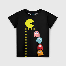 Детская футболка 3D с принтом Pac-man в Белгороде, 100% гипоаллергенный полиэфир | прямой крой, круглый вырез горловины, длина до линии бедер, чуть спущенное плечо, ткань немного тянется | old school | retro game | video game | видео игры | ретро игры