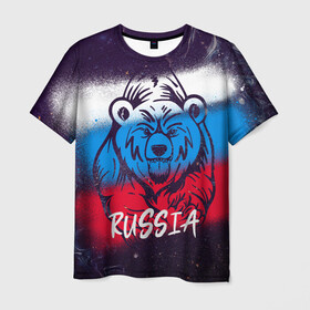 Мужская футболка 3D с принтом Russia Bear в Белгороде, 100% полиэфир | прямой крой, круглый вырез горловины, длина до линии бедер | Тематика изображения на принте: 12 июня | bear | marble | russia | грозный медведь | день россии | медведь | мишка | мрамор | мраморная | праздник | россия | страна | триколор | флаг