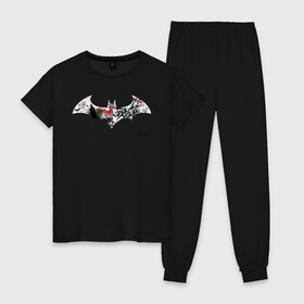 Женская пижама хлопок с принтом Batman Arkham Knight в Белгороде, 100% хлопок | брюки и футболка прямого кроя, без карманов, на брюках мягкая резинка на поясе и по низу штанин | batman | batman arkham knight | vdzabma | бэтмен | бэтмен рыцарь аркхема