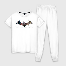 Женская пижама хлопок с принтом Batman Arkham Knight в Белгороде, 100% хлопок | брюки и футболка прямого кроя, без карманов, на брюках мягкая резинка на поясе и по низу штанин | batman | batman arkham knight | vdzabma | бэтмен | бэтмен рыцарь аркхема