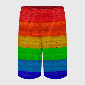 Детские спортивные шорты 3D с принтом Разноцветные доски радужный в Белгороде,  100% полиэстер
 | пояс оформлен широкой мягкой резинкой, ткань тянется
 | крашеные доски | линии | полосы | радуга | радужный | разноцветный | ярко