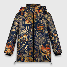 Женская зимняя куртка 3D с принтом Узор орнамент цветы этно в Белгороде, верх — 100% полиэстер; подкладка — 100% полиэстер; утеплитель — 100% полиэстер | длина ниже бедра, силуэт Оверсайз. Есть воротник-стойка, отстегивающийся капюшон и ветрозащитная планка. 

Боковые карманы с листочкой на кнопках и внутренний карман на молнии | ботаника | винтаж | золото | лето | национальный стиль | природа | ретро | традиционный | узор | хиппи | цветы | черный фон | этно