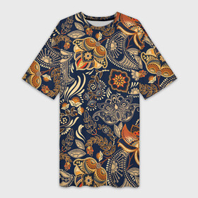 Платье-футболка 3D с принтом Узор орнамент цветы этно в Белгороде,  |  | ботаника | винтаж | золото | лето | национальный стиль | природа | ретро | традиционный | узор | хиппи | цветы | черный фон | этно