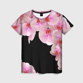 Женская футболка 3D с принтом Орхидеи в ночи в Белгороде, 100% полиэфир ( синтетическое хлопкоподобное полотно) | прямой крой, круглый вырез горловины, длина до линии бедер | азия | бабочки | бутоны | ветки | девушкам | джунгли | женщинам | лепестки | летний | лето | листья | любовь | март | орхидеи | орхидея | подарок | природа | растения | розовыецветы | сад | тропика