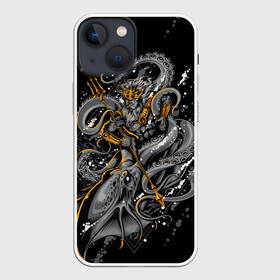 Чехол для iPhone 13 mini с принтом Сражение Зевса в Белгороде,  |  | octopoda | zeus | битва | бог | боги | глубина | доспехи | зевс | золото | копье | монстр | море | морское | осьминог | сражение | страшное | трезубец | тризубец | чернобелая | чудище | чудовище