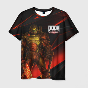 Мужская футболка 3D с принтом DOOM ETERNAL в Белгороде, 100% полиэфир | прямой крой, круглый вырез горловины, длина до линии бедер | demons | devil | doom | doom eternal | doom guy | doom slayer | hell | iddqd | slayer | ад | демоны | дум | палач рока