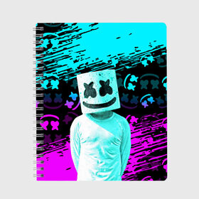 Тетрадь с принтом Fortnite Marshmello в Белгороде, 100% бумага | 48 листов, плотность листов — 60 г/м2, плотность картонной обложки — 250 г/м2. Листы скреплены сбоку удобной пружинной спиралью. Уголки страниц и обложки скругленные. Цвет линий — светло-серый
 | archetype | fortnite | fortnite x | game | ikonik | marshmello | raven | архетип | ворон | игра | иконик | маршмелло | фортнайт