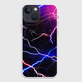 Чехол для iPhone 13 mini с принтом НЕОНОВЫЕ МОЛНИИ в Белгороде,  |  | color | colour | electricity | glim | glow | light | lights | neon | power | shine | молния | напряжение | неоновый | разряд | стихия | ток | удар | электричество