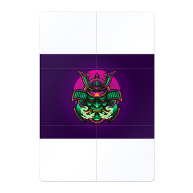 Магнитный плакат 2Х3 с принтом Маска Хання (Ханья) в Белгороде, Полимерный материал с магнитным слоем | 6 деталей размером 9*9 см | воин | доспехи | дым | закат | иероглифы | изумрудная | китай | маска | неон | неоновая | разноцветная | фиолетовая | хання | ханья | япония