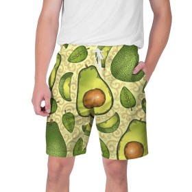 Мужские шорты 3D с принтом Авокадо в Белгороде,  полиэстер 100% | прямой крой, два кармана без застежек по бокам. Мягкая трикотажная резинка на поясе, внутри которой широкие завязки. Длина чуть выше колен | авокадо | зеленый | лайм | листок