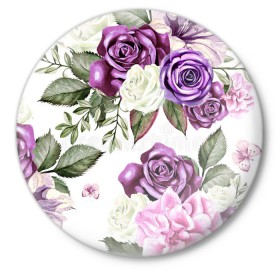 Значок с принтом Красивые розы в Белгороде,  металл | круглая форма, металлическая застежка в виде булавки | Тематика изображения на принте: белые розы | белый | необычные | розовый | розы | синие розы | синий | фиолетовые розы | фиолетовый | цветы