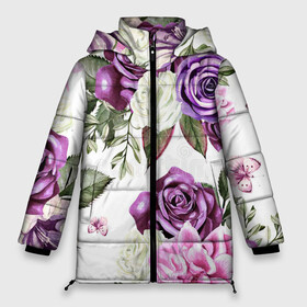 Женская зимняя куртка 3D с принтом Красивые розы в Белгороде, верх — 100% полиэстер; подкладка — 100% полиэстер; утеплитель — 100% полиэстер | длина ниже бедра, силуэт Оверсайз. Есть воротник-стойка, отстегивающийся капюшон и ветрозащитная планка. 

Боковые карманы с листочкой на кнопках и внутренний карман на молнии | белые розы | белый | необычные | розовый | розы | синие розы | синий | фиолетовые розы | фиолетовый | цветы
