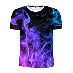 Мужская футболка 3D спортивная с принтом ОГОНЬ НЕОН в Белгороде, 100% полиэстер с улучшенными характеристиками | приталенный силуэт, круглая горловина, широкие плечи, сужается к линии бедра | абстракция | горит | неон | неоновый | огонь | пламя | пожар | синий | текстура | фиолетовый | яркий