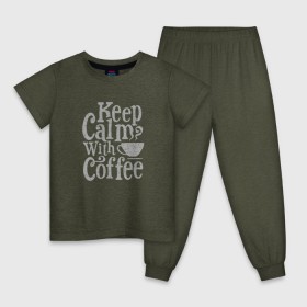 Детская пижама хлопок с принтом Keep calm with coffee в Белгороде, 100% хлопок |  брюки и футболка прямого кроя, без карманов, на брюках мягкая резинка на поясе и по низу штанин
 | coffee | keep calm | ароматный | бодрящий | горячий | кофе | кофеек | кофейная | кофеман | кофи | крепкие | крепкий | нервы | с кофе | с утра | сохраняй спокойствие | успокаивает | утренний | утро | чашка