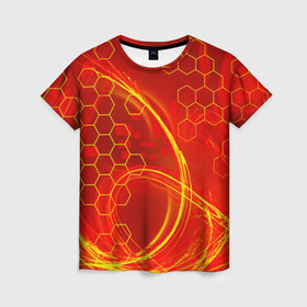 Женская футболка 3D с принтом Неоновый Огонь в Белгороде, 100% полиэфир ( синтетическое хлопкоподобное полотно) | прямой крой, круглый вырез горловины, длина до линии бедер | 2 цвета | hexagon | neon | арт | без рисунка | битва | взрыв | волны | дым | искусство | картина | кисть | краски | красный | красочная | неон | огней | огонь | оранжевый | пламя | поп | прикольная | пятна