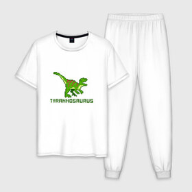 Мужская пижама хлопок с принтом Tyrannosaurus в Белгороде, 100% хлопок | брюки и футболка прямого кроя, без карманов, на брюках мягкая резинка на поясе и по низу штанин
 | tyrannosaurus | динозавр | пиксельный динозавр | пиксельный рисунок
