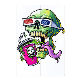 Магнитный плакат 2Х3 с принтом Cool skull в Белгороде, Полимерный материал с магнитным слоем | 6 деталей размером 9*9 см | bones | grin | jaw | juice | skull | teeth | tongue | зубы | кости | оскал | очки | пасть | сок | череп | язык
