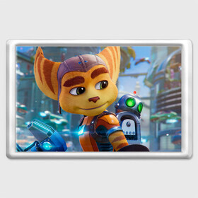 Магнит 45*70 с принтом Ratchet & Clank Rift Apart в Белгороде, Пластик | Размер: 78*52 мм; Размер печати: 70*45 | Тематика изображения на принте: ratchet  clank rift apart | игра | персонаж | рисунок