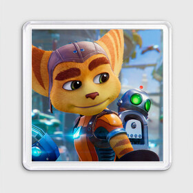 Магнит 55*55 с принтом Ratchet & Clank Rift Apart в Белгороде, Пластик | Размер: 65*65 мм; Размер печати: 55*55 мм | Тематика изображения на принте: ratchet  clank rift apart | игра | персонаж | рисунок