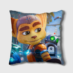 Подушка 3D с принтом Ratchet & Clank Rift Apart в Белгороде, наволочка – 100% полиэстер, наполнитель – холлофайбер (легкий наполнитель, не вызывает аллергию). | состоит из подушки и наволочки. Наволочка на молнии, легко снимается для стирки | Тематика изображения на принте: ratchet  clank rift apart | игра | персонаж | рисунок