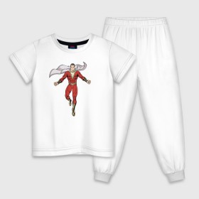 Детская пижама хлопок с принтом Шазам в Белгороде, 100% хлопок |  брюки и футболка прямого кроя, без карманов, на брюках мягкая резинка на поясе и по низу штанин
 | dc | shazam | vdsvar | warner bros. | билли бэтсон | супергерой | шазам