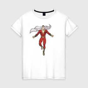 Женская футболка хлопок с принтом Шазам в Белгороде, 100% хлопок | прямой крой, круглый вырез горловины, длина до линии бедер, слегка спущенное плечо | dc | shazam | vdsvar | warner bros. | билли бэтсон | супергерой | шазам