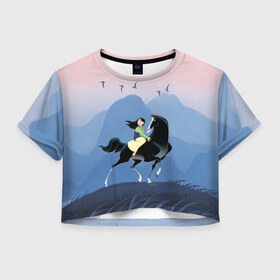 Женская футболка Crop-top 3D с принтом Mulan in the mountains в Белгороде, 100% полиэстер | круглая горловина, длина футболки до линии талии, рукава с отворотами | fa mulan | landscape | mulan | vdosadir | бэрри кук | мулан | тони бэнкрофт | фа мулан
