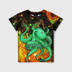 Детская футболка 3D с принтом Cosmo Octopus в Белгороде, 100% гипоаллергенный полиэфир | прямой крой, круглый вырез горловины, длина до линии бедер, чуть спущенное плечо, ткань немного тянется | cosmo | kraken | medusa | meduza | ocean | octopus | pirates | арт | ван | гог | звезды | искусство | картина | космос | кракен | красочный | медуза | море | океан | осьминог | пираты | принт | стиль