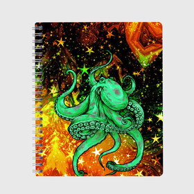 Тетрадь с принтом Cosmo Octopus в Белгороде, 100% бумага | 48 листов, плотность листов — 60 г/м2, плотность картонной обложки — 250 г/м2. Листы скреплены сбоку удобной пружинной спиралью. Уголки страниц и обложки скругленные. Цвет линий — светло-серый
 | cosmo | kraken | medusa | meduza | ocean | octopus | pirates | арт | ван | гог | звезды | искусство | картина | космос | кракен | красочный | медуза | море | океан | осьминог | пираты | принт | стиль