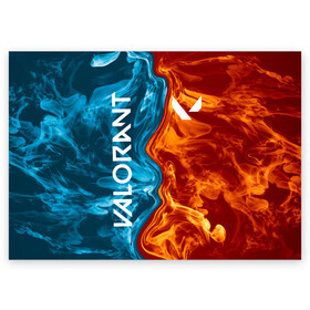 Поздравительная открытка с принтом Valorant Огонь и вода в Белгороде, 100% бумага | плотность бумаги 280 г/м2, матовая, на обратной стороне линовка и место для марки
 | brimstone | coba | csgo | cypher | jett | phoenix | riot games | sage | valorant | viper | валарант | валорант | кс