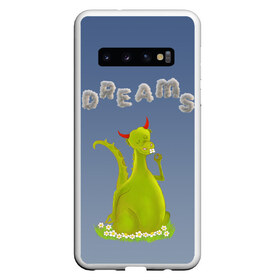 Чехол для Samsung Galaxy S10 с принтом Dragon Dreams в Белгороде, Силикон | Область печати: задняя сторона чехла, без боковых панелей | Тематика изображения на принте: девушке | детское | дракон | дракон добрый | дракон лето | дракон мечтатель | дракон ребенку | дракон цветы | дракончик | летний дракон | лето | мечтай | мечтатель | мечты | мечты дракона