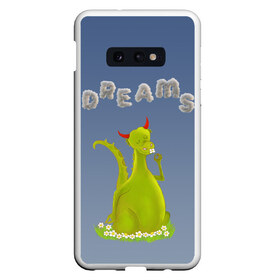 Чехол для Samsung S10E с принтом Dragon Dreams в Белгороде, Силикон | Область печати: задняя сторона чехла, без боковых панелей | Тематика изображения на принте: девушке | детское | дракон | дракон добрый | дракон лето | дракон мечтатель | дракон ребенку | дракон цветы | дракончик | летний дракон | лето | мечтай | мечтатель | мечты | мечты дракона