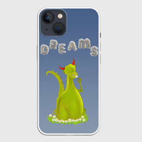 Чехол для iPhone 13 с принтом Dragon Dreams в Белгороде,  |  | девушке | детское | дракон | дракон добрый | дракон лето | дракон мечтатель | дракон ребенку | дракон цветы | дракончик | летний дракон | лето | мечтай | мечтатель | мечты | мечты дракона