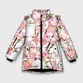 Зимняя куртка для девочек 3D с принтом Сакура Sakura в Белгороде, ткань верха — 100% полиэстер; подклад — 100% полиэстер, утеплитель — 100% полиэстер. | длина ниже бедра, удлиненная спинка, воротник стойка и отстегивающийся капюшон. Есть боковые карманы с листочкой на кнопках, утяжки по низу изделия и внутренний карман на молнии. 

Предусмотрены светоотражающий принт на спинке, радужный светоотражающий элемент на пуллере молнии и на резинке для утяжки. | flower | flowers | pink | rose | sakura | девочке | девушке | красивая | парню | подарок | прикольная | приятная | роза | розовая | сакура | текстура | цветок | цветочки | цветы