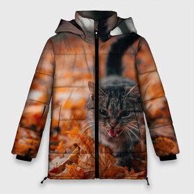 Женская зимняя куртка 3D с принтом мяукающий кот осенние листья в Белгороде, верх — 100% полиэстер; подкладка — 100% полиэстер; утеплитель — 100% полиэстер | длина ниже бедра, силуэт Оверсайз. Есть воротник-стойка, отстегивающийся капюшон и ветрозащитная планка. 

Боковые карманы с листочкой на кнопках и внутренний карман на молнии | золотая осень | кот | кошка | крик | листва | листья | мяу | мяукает | осень | сезон | уличный котейка