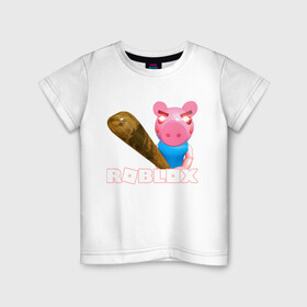 Детская футболка хлопок с принтом Roblox piggy/Свинка Пигги. в Белгороде, 100% хлопок | круглый вырез горловины, полуприлегающий силуэт, длина до линии бедер | game | pig | roblox piggy | игры | ммо | роблокс | свинка пигги | свинка роблокс | свинья из роблокс