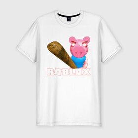 Мужская футболка хлопок Slim с принтом Roblox piggy/Свинка Пигги. в Белгороде, 92% хлопок, 8% лайкра | приталенный силуэт, круглый вырез ворота, длина до линии бедра, короткий рукав | game | pig | roblox piggy | игры | ммо | роблокс | свинка пигги | свинка роблокс | свинья из роблокс