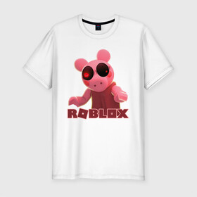 Мужская футболка хлопок Slim с принтом Roblox piggy/Свинка Пигги. в Белгороде, 92% хлопок, 8% лайкра | приталенный силуэт, круглый вырез ворота, длина до линии бедра, короткий рукав | game | gamer | logo | minecraft | piggi | roblox | simulator | игра | конструктор | лого | пигги | свинья | симулятор | строительство | фигура