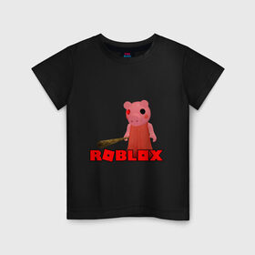 Детская футболка хлопок с принтом ROBLOX PIGGI в Белгороде, 100% хлопок | круглый вырез горловины, полуприлегающий силуэт, длина до линии бедер | game | gamer | logo | minecraft | piggi | roblox | simulator | игра | конструктор | лого | пигги | свинья | симулятор | строительство | фигура